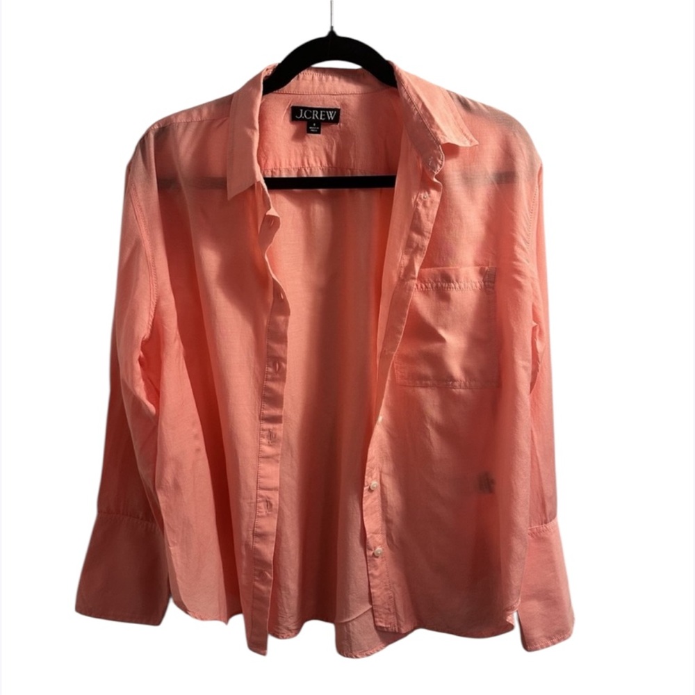 J‎ Crew women top Button Sheer size 8 Flouresant Pink Salmon Long  sleeve